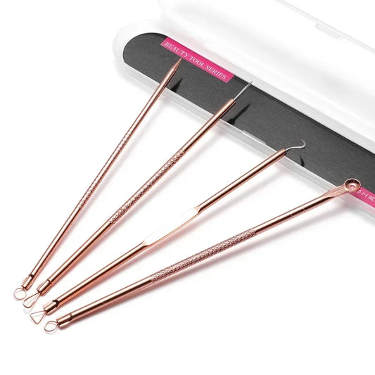 4Pcs/Set Blackhead Comedone Acne Pimple Belmish Extractor Vacuum Blackhead Remover Tool Spoon Rose Gold For Face Skin Care Tool