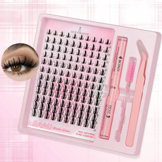 DIY Eyelash Kit 8-16mm Manga Lashes Mixed Tray Eyelash Clusters Individual Eyelashes Kit with Lash Bond Tweezer Brush