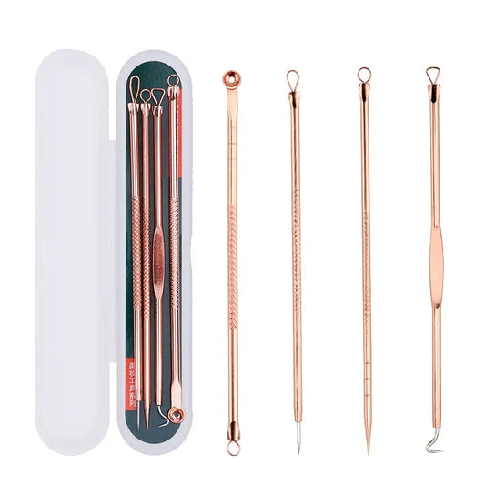 4Pcs/Set Blackhead Comedone Acne Pimple Belmish Extractor Vacuum Blackhead Remover Tool Spoon Rose Gold For Face Skin Care Tool