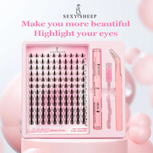 DIY Eyelash Kit 8-16mm Manga Lashes Mixed Tray Eyelash Clusters Individual Eyelashes Kit with Lash Bond Tweezer Brush